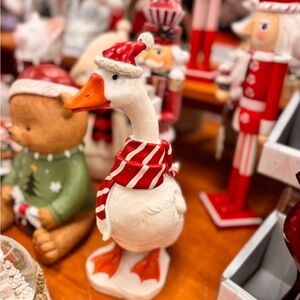 Festive Goose Figurine with Red and White Scarf